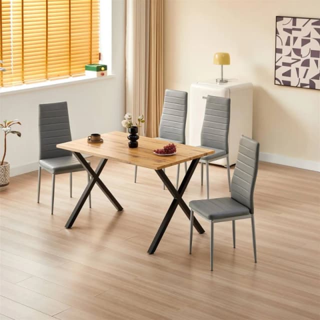 KOSY KOALA Wooden Dining Table with 4 Grey Leather Chairs - Dining Kitchen Room Furniture in Brown Brown Unisex