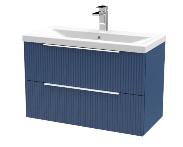 Balterley Fluted Wall Hung 2 Drawer Vanity Basin Unit & Basin 800mm - Satin Blue Blue Unisex