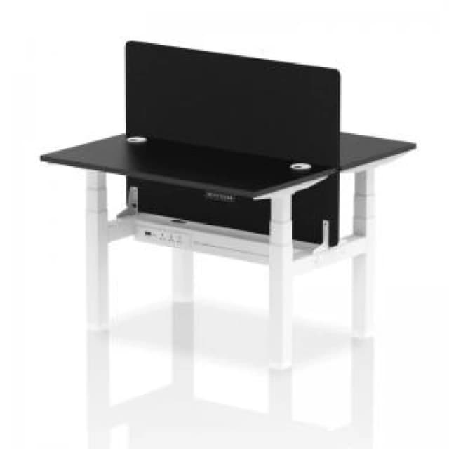 Air Back - to - Back 1200 x 600mm Height Adjustable 2 Person Bench Office Desk Black Top - Cable Ports White Frame - Black Straight Screen