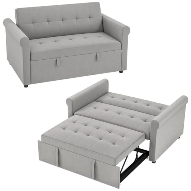 HOMCOM HOMCOM Convertible Pull Out Sleeper Sofa Bed Settee for Living Room, Grey Size: 2 Seater Grey 2 Seater Unisex 5063603397279
