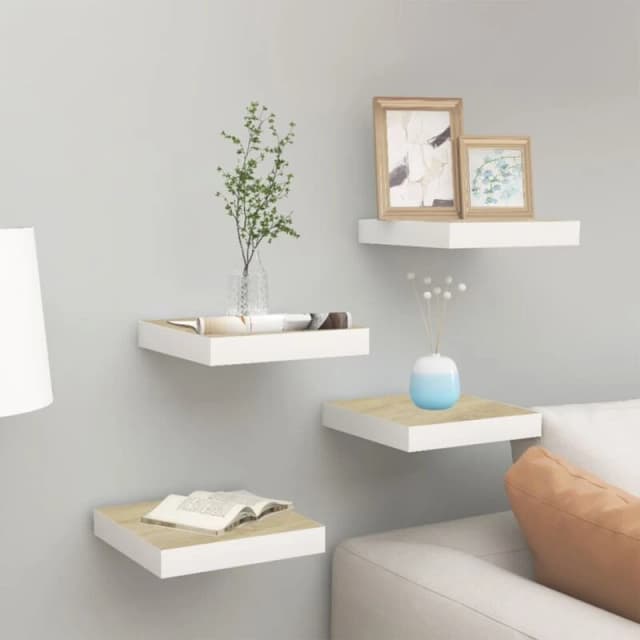 VIDAXL Vidaxl - Floating Wall Shelves 4 pcs Oak and White 23x23.5x3.8cm mdf 8720286416709