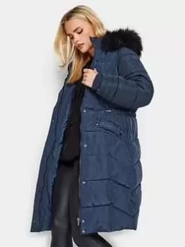 PixieGirl Petite Faux Fur Trim Padded Coat, Blue, Size 10, Women