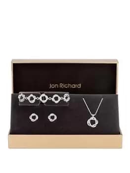 Jon Richard Silver Plated Twist Polished And Pave Trio Set - Gift Boxed