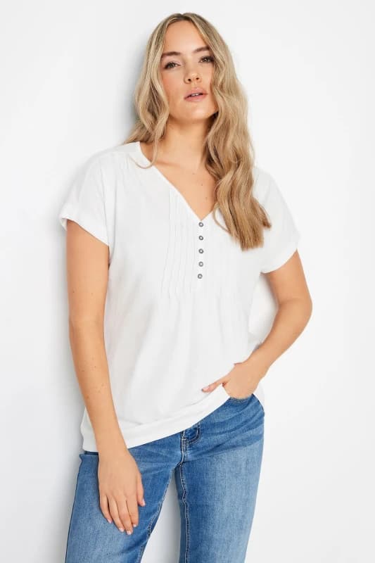 Long Tall Sally Womens Tall Cotton Henley T-Shirt in White Size: 12 White Female 12
