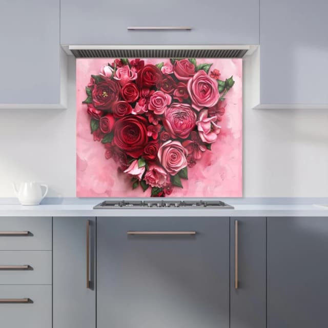Warren Reed - Designer Heart of Roses Kitchen Splashback Size: 600mm x 750mm Multicolor Unisex 600mm x 750mm