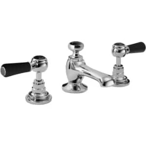 Topaz Black Lever 3-Hole Basin Mixer Tap with Pop Up Waste Hexagonal Collar - Hudson Reed