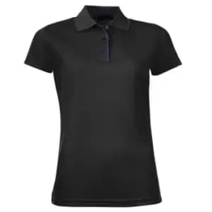 SOLS Womens/Ladies Performer Short Sleeve Pique Polo Shirt (S) (Black)