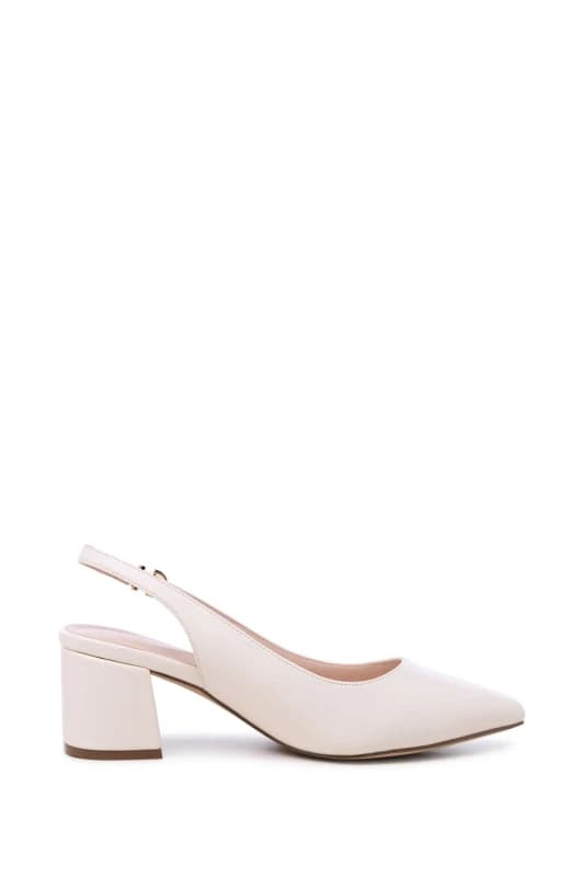 Paradox London Womens Wide Fit 'Flynn' Mid Block Heel Sling Back Court Shoes in Cream Size: 5E Cream Female 5E