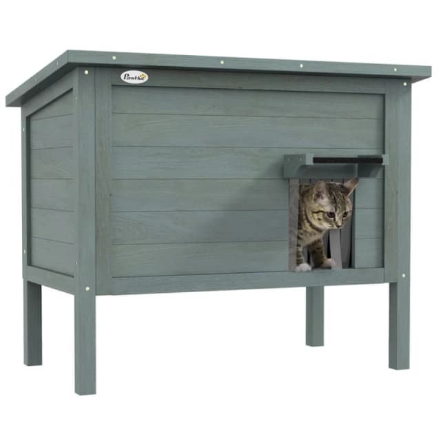 PawHut Cat House Outdoor Feral Cat House Insulated with Removable Floor - Charcoal Grey Grey