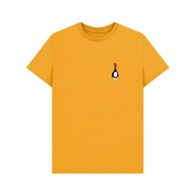 Wallace & Gromit Mens Evil Genius Feathers McGraw T-Shirt in Mustard Size: Small Mustard Male S