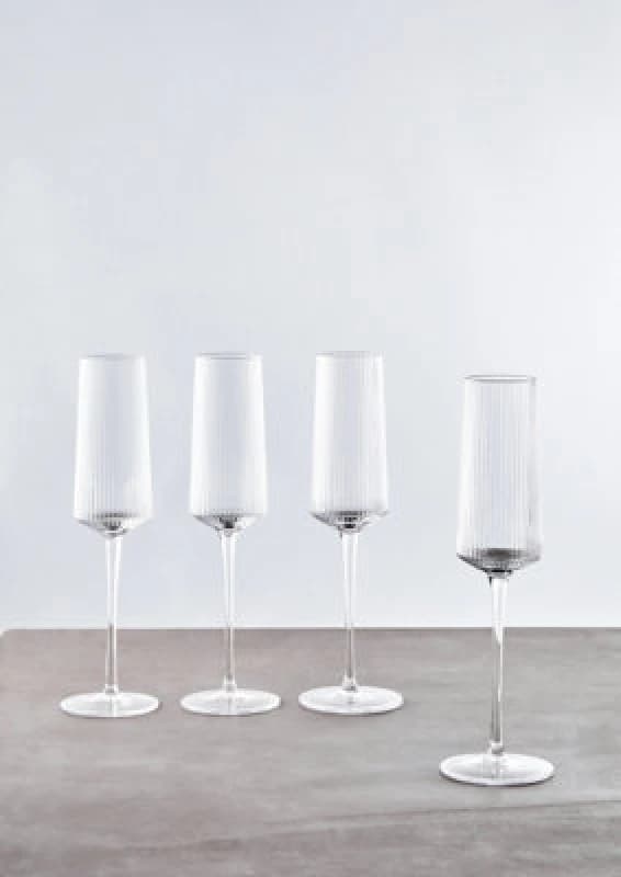 Orsina Set Of 4 Ribbed Champagne Glasses, Crystal Flutes With Slender Stem, Bubbly Glasses, Sparkling Wine Goblets