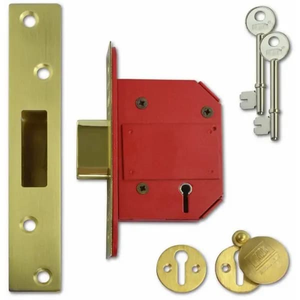 TBC TBC - StrongBOLT 2100S bs 5 Lever Mortice Deadlock 68mm 2.5" Satin Brass Visi UNNY2100SP25 Y2100S-PL-2.5
