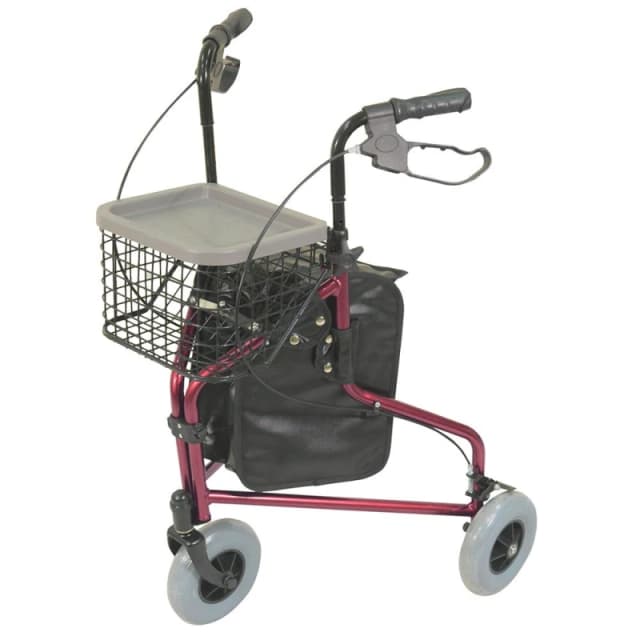 Loops Red Foldable Aluminium Tri-Walker - Bag AND Basket Included - 132kg Weight Limit Multi