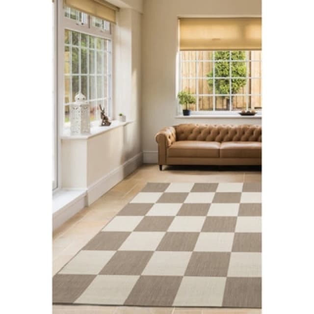Melrose Eden County Chequered Indoor Outdoor Natural 1mm Pile Height Medium Area Rug - 120/170Cm