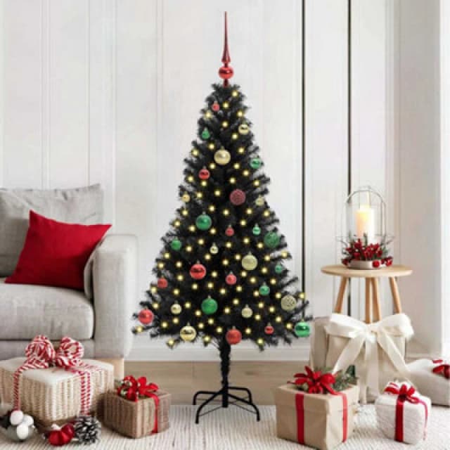 vidaXL Christmas Tree with 150 LEDs with Stand Black 150cm PVC, Black 3396473