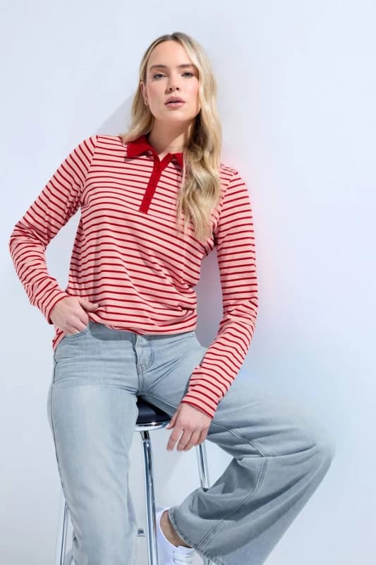 Long Tall Sally Womens Tall Stripe Polo T-Shirt in Pink Size: 20 Pink Female 20