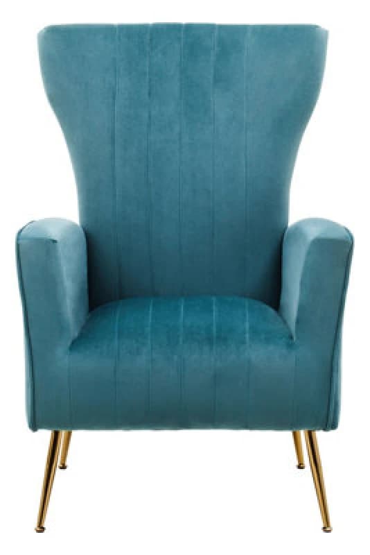 Orsina Green Velvet Chair With Gold Finish Legs, Vertical Channel Tufted Comfort Seat, Winged-Back Velvet Armchair