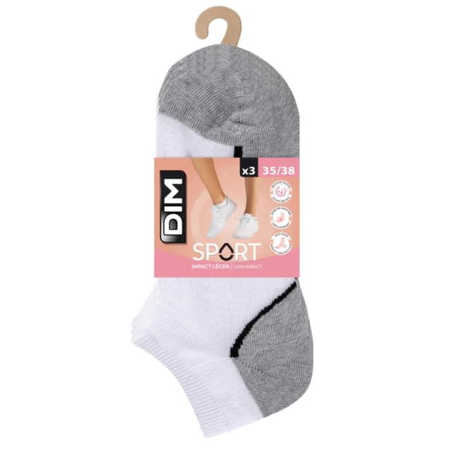 Dim Pack of 3 Pairs of Womens Socks DIM Impact Leger Sport Blanc Female 35/38