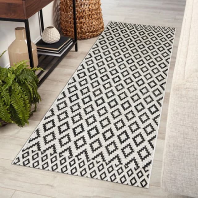 RugsX Carpet Sisal Flat 49361960 Rhombuses Cream / Black 80X150 Cm