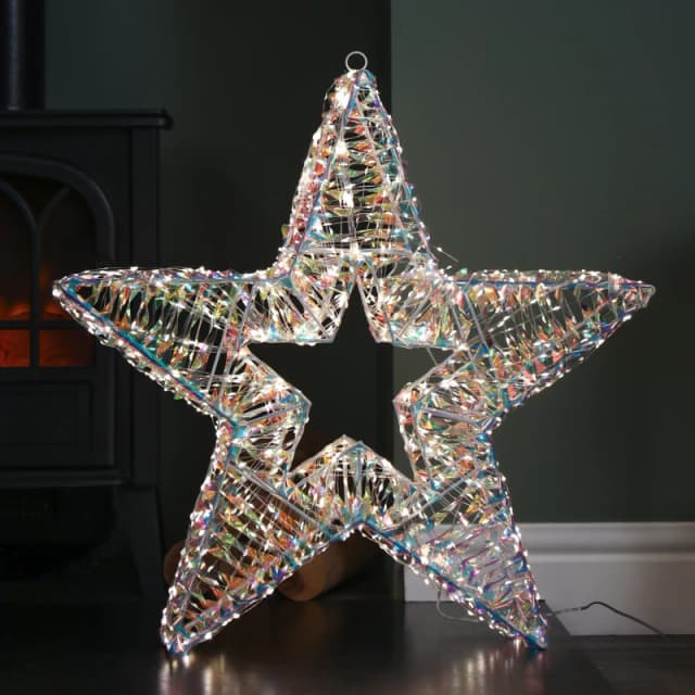 60cm Light up Iridescent Shimmer Christmas Star with 1440 Warm White LEDs