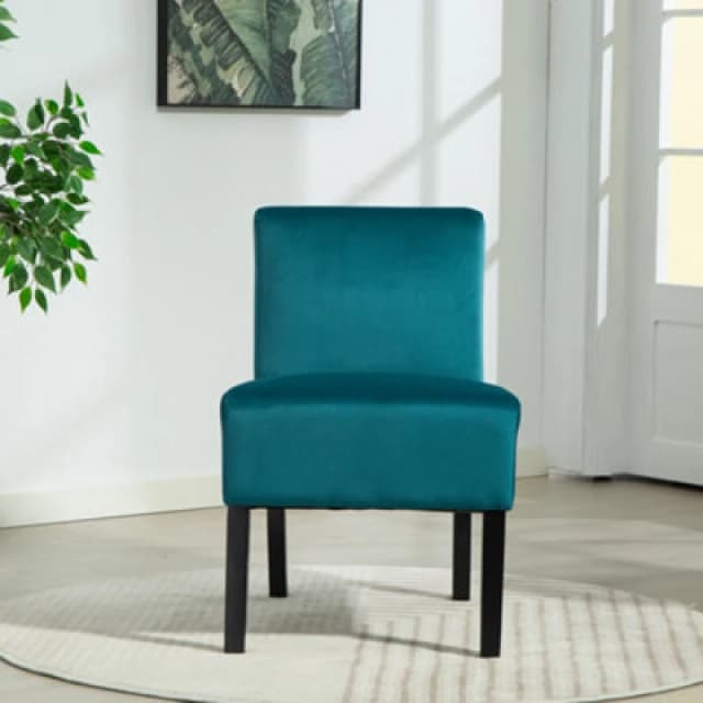 Artemis Home Valina Velvet Fabric Armless Accent in Teal Teal Unisex