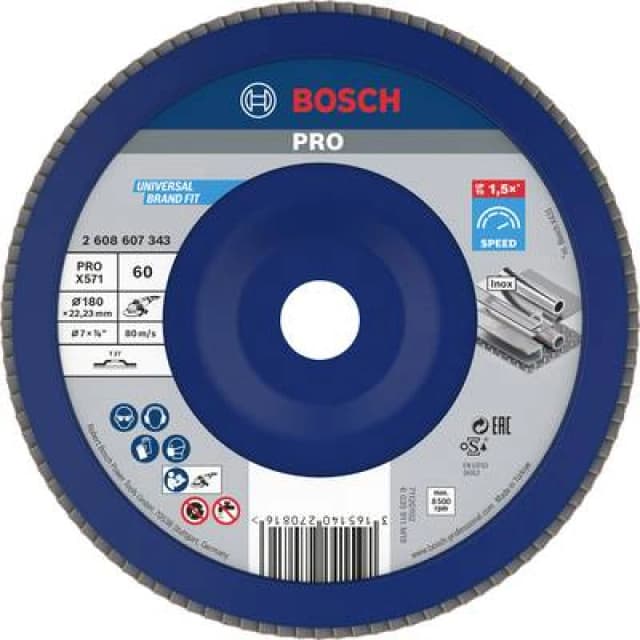 Bosch Professional Flap Disc X571 - Best For Metal (D 180mm, G 60, Straight)