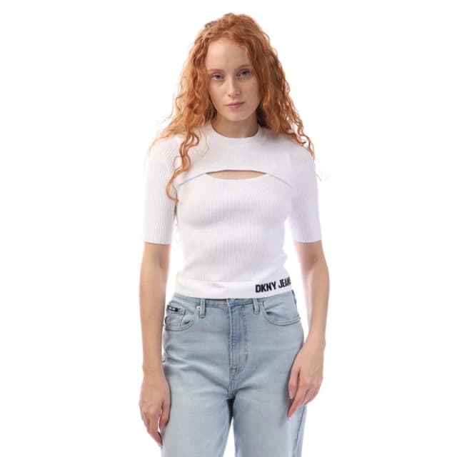 DKNY Elbow Sleeve Cut Out T-Shirt White Black female XS