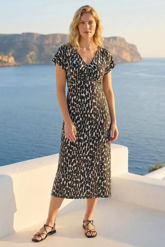 Roman Womens Abstract Spot Print Back Detail Dress in Black Size: 14 Black Female 14