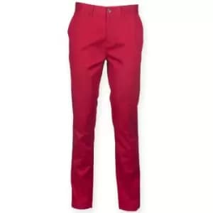 Front Row Mens Cotton Rich Stretch Chino Trousers (30R) (Vintage Red)