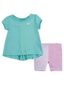 Nike Younger Girls 2 Piece Tunic Top and Biker Shorts Set - Blue, Size 12 Months