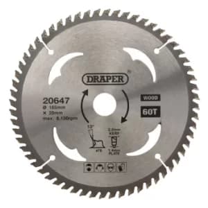 Draper TCT Circular Saw Blade for Wood, 165 x 20mm, 60T