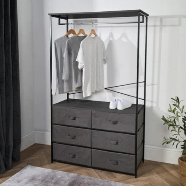 OHS OHS 6 Drawer Cabinet Rail Wardrobe Coat Hanger Storage Clothes Organiser in Light Grey Light Grey One Size Unisex 5027434217465