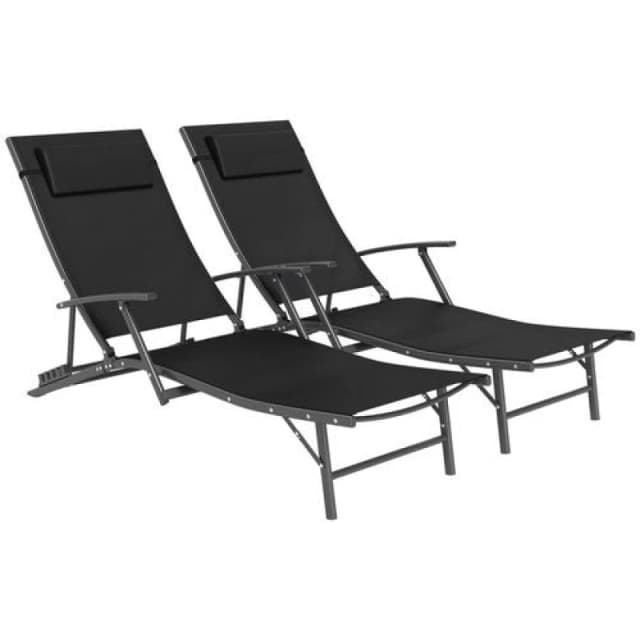 Outsunny Set of 2 Garden Sun Loungers, Folding Chaise Lounge Chairs, Grey 84G-632V70GY