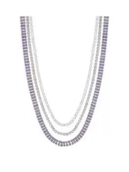 Mood Silver Lavender And Pearl Mixed Stone Choker Necklace - Pack of 3, Silver, Women