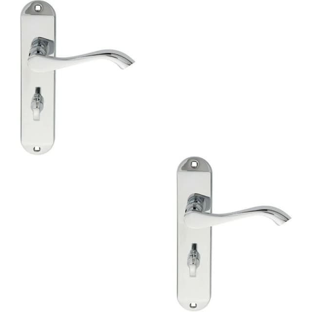 Loops 2x PAIR Curved Lever on Chamfered Bathroom Backplate 180 x 40mm Polished Chrome Multi