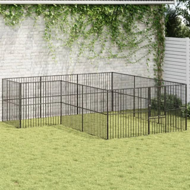 vidaXL Dog Playpen 12 Panels Black Galvanised Steel, Black 3209558