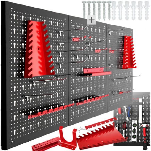 Tectake Tool Pegboard Jonah - Hooks And Holders 3-Panel - Black/red