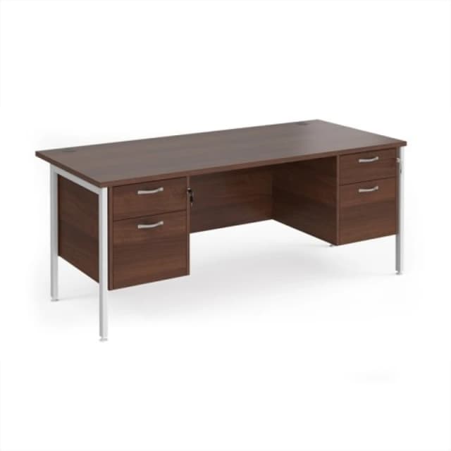 Maestro 25 Office Desk Rectangular Desk 1800mm With Double Pedestal Walnut Top With White Frame 800mm Depth Maestro 25 MH18P22WHW Walnut MH18P