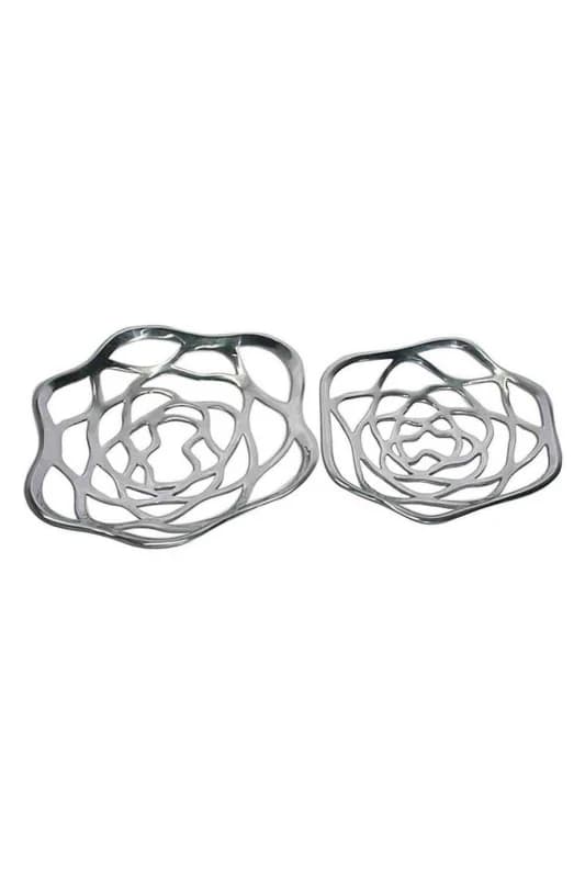 Homescapes Set of Two Floral Decorative Large Bowls Silver