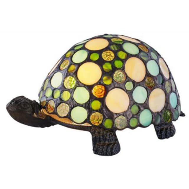 Happy Homewares Handmade Green And Amber Pebble Glass Tortoise Tiffany Lamp With Bronze Base