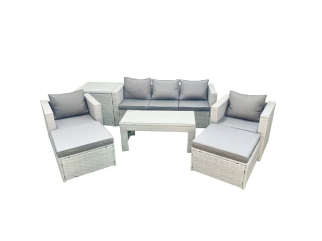 Fimous Rattan Garden Furniture Set 7 Seater Outdoor Garden Sofa 2 Chairs Oblong Coffee Table Set with 2 Stools Side Table Light Grey Mixed Light Grey