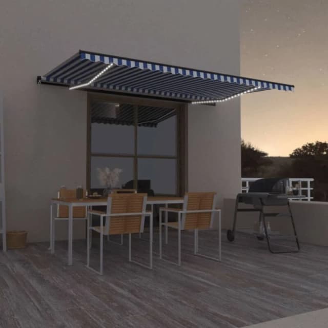 VIDAXL Manual Retractable Awning with LED 500x350cm Blue and White Vidaxl 8720286395455