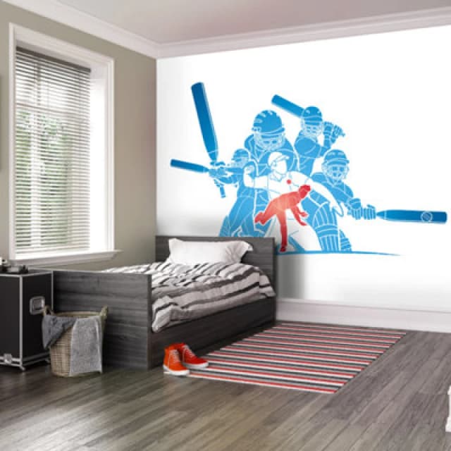Origin Murals Cricket Players Blue Paste The Wall Mural 350Cm Wide X 280M High