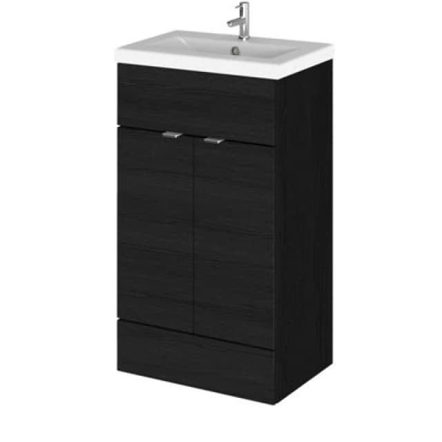 Hudson Reed Fusion Floor Standing 2 Door Vanity Unit & Ceramic Basin, Sink Vanity Unit, Charcoal Black, 500mm