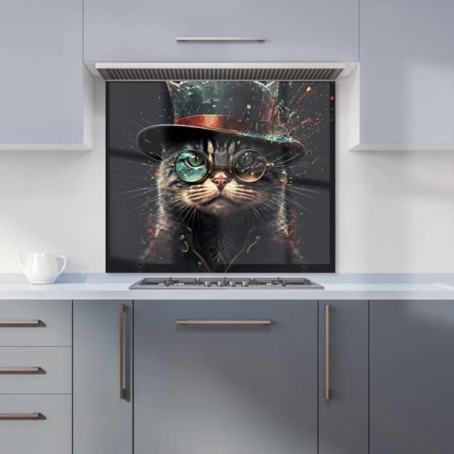 Warren Reed - Designer Cat With Glasses Splashart Kitchen Splashback Size: 600mm x 750mm Multicolor Unisex 600mm x 750mm