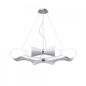 Ceiling Pendant 8 Flat Round Light E27, Gloss White Acrylic, Polished Chrome