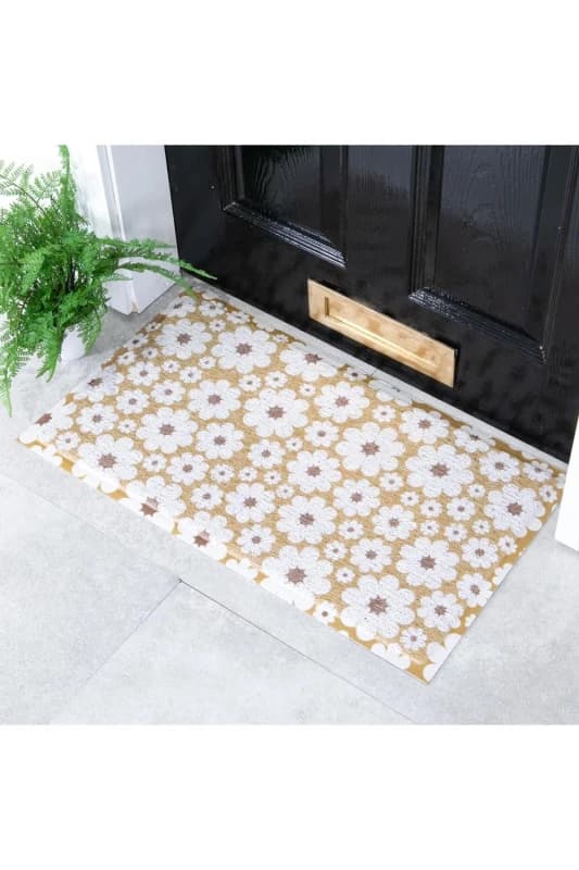 Artsy Doormats Mustard Green And Cream Flower Doormat (70 X 40Cm) DMW-GREENCREAMF