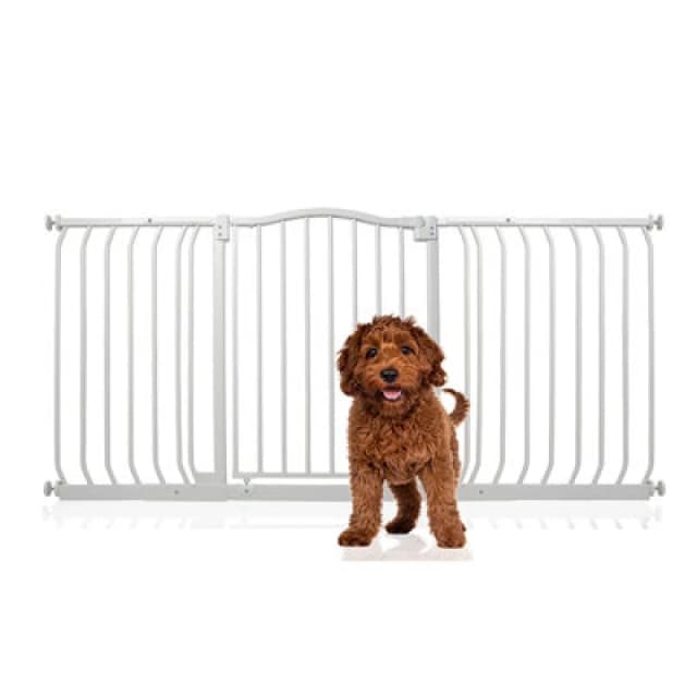 Bettacare Curved Top Dog Gate, 152Cm - 161Cm, Matt White, Pressure Fit Pet Gate For Dog And Puppy, Pet And Dog Barrier