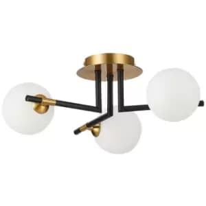 Spring Contemporary Multi Arm Semi Flush Ceiling 3 Light Matt Black, Glass