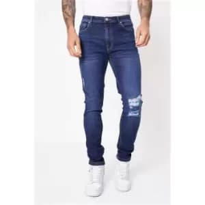 I Saw It First Dark Blue Skinny Fit Ripped Jeans - Blue